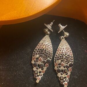 Elegant Silver, Pink and Black Rhinestone Earrings